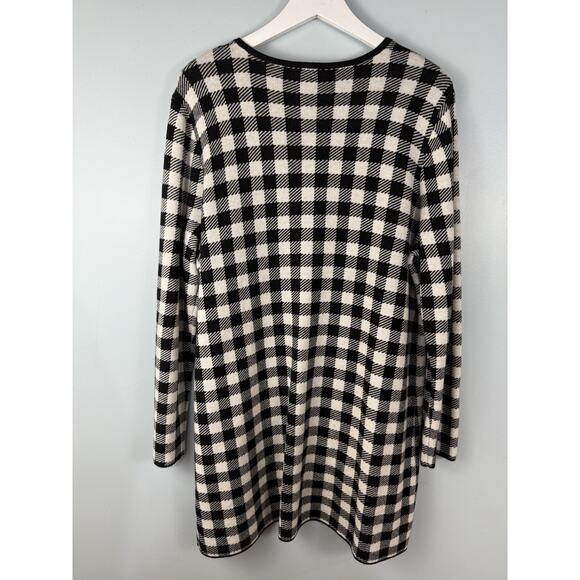 Talbots 1X Wool Blend Plaid Check Long Cardigan Sweater Coat Black White Soft - Picture 2 of 7